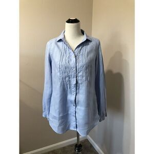 Malvin Hamburg Germany I Love Linen Printed Blouse Top Button Up Shirt Size M